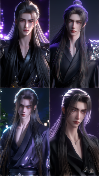 一个年轻男子，五官精致，剑眉星目，身型挺拔健壮，中国风，古风，线条清晰，黑色长发，仙侠风格古装，脸上打光，超现实，超清32k，对称构图。