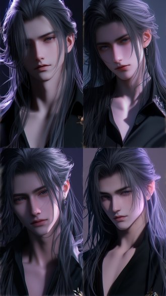 一个年轻男子，五官精致，剑眉星目，野性难训，身型挺拔健壮，中国风，古风，线条清晰，黑色长发，仙侠风格古装，脸上打光，柔光，超现实，动漫增强，超清32k，对称构图。