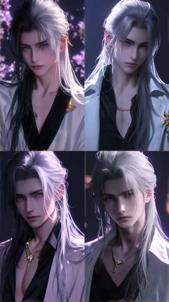 一个年轻男子，五官精致，剑眉星目，野性难训，身型挺拔健壮，中国风，古风，线条清晰，黑色长发，仙侠风格古装，脸上打光，柔光，超现实，动漫增强，超清32k，对称构图。