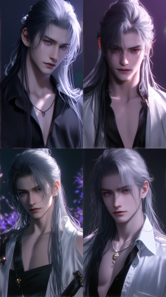 一个年轻男子，五官精致，剑眉星目，野性难训，身型挺拔健壮，中国风，古风，线条清晰，黑色长发，仙侠风格古装，脸上打光，柔光，超现实，动漫增强，超清32k，对称构图。