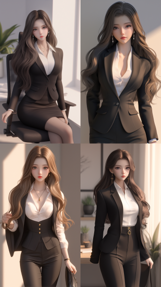 一个中国女孩，长卷发，绝美容貌，霸气的眼神，精致五官，白晰皮肤，正面看我，自然光，办公室，西装革履，白领，气质强势，一脸怒意，生气，身材火辣，真实质感，动漫增强，对称构图，细膩纹理，