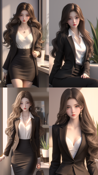 一个中国女孩，长卷发，绝美容貌，冰山美人，霸气的眼神，精致五官，白晰皮肤，正面看我，自然光，办公室，西装革履，白领，黑丝，气质强势，一脸怒意，生气，身材火辣，真实质感，动漫增强，对称构图，细膩纹理，
