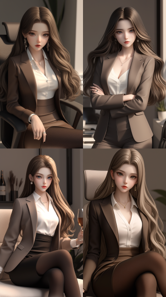 一个中国女孩，长卷发，绝美容貌，冰山美人，霸气的眼神，精致五官，白晰皮肤，正面看我，办公室，西装革履，总裁，黑丝，气质强势，霸气，一脸怒意，生气，身材火辣，真实质感，对称构图，细膩纹理