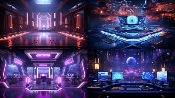 科技感底座环绕霓虹炫光，金属质感光泽，灯条装饰，暗光环境，c4d渲染，对角线构图，侧逆光，8k超高清，顶级质量。