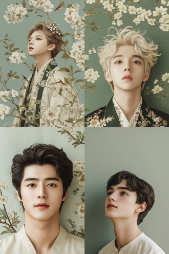 亚洲男子，大眼睛，复古衬衫，银色头发，淡定表情，柔美风格，古风白描，蓝色背景，头像特写，半侧面，年轻男子，中国风，古风，中山装，超级帅气，高级精致面容，细长眉毛，双眼皮，薄唇饱满，线条清晰，复古风格，高分辨率，柔和光线，细腻皮肤，深邃眼神，优雅姿态，文化底蕴，艺术感，传统美学，现代融合，精致细节，东方韵味。