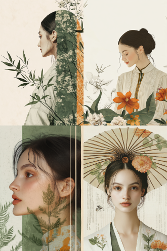 艺术创作，抽象波普艺术古风白描，优雅姿态，文化底蕴，现代融合，东方韵味，高清细腻，光影交错，色彩和谐，静谧氛围，历史沉淀，时尚前沿，审美独特，情感丰富，视觉冲击，精致细节，广角镜头，柔和侧光，高分辨率，冷暖色调，平静表情，传统服饰，艺术工作室，创意构图，文化象征，现代艺术，细腻笔触，光影效果，色彩搭配，情感表达，视觉焦点。