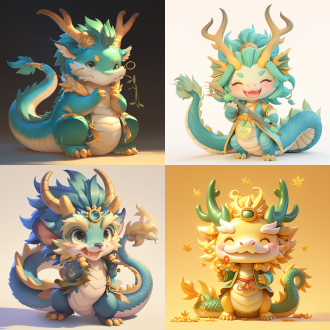 q版中国龙吉祥物，金光闪闪，金鳞发光，圆脸，娃娃脸型气质，两头身比例，手握中国书简，金色双角，超可爱，表情生动，英姿飒爽，蓝绿长发，盲盒，手办，8k，大师作品，工作室打光，高分辨率，细节丰富，金色与蓝绿色调，柔和光线，立体感，动态姿势，文化象征，喜庆氛围。