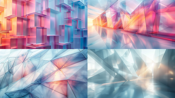 淡紫色白色科技，透明玻璃，渐变几何，超简约，背景，平铺，清晰，极简主义，抽象，现代，科技感，平面设计，对称，无人物，无阴影，高分辨率，冷色调，柔和光线，无动态，静态，平静。