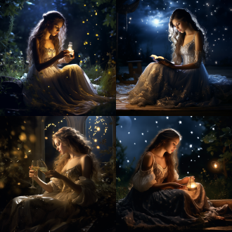 明月清风对酒当歌，夜空下，一人独坐，手持酒杯，仰望星空，面带微笑，古装飘逸，长发随风，古典园林，月光洒落，宁静祥和，长焦镜头，柔光，慢快门，静谧，蓝调，惬意。 新艺术风格 星空夜景 幻想四季 国画