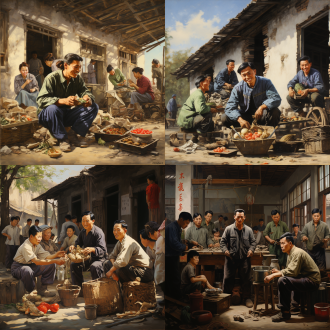 50后豫东平原，大生产劳动，大集体生活，朴实社会风貌，本真文化娱乐，完美构图，具体素材，现实风格，oc渲染，细节丰富，背景朴实，色泽靓丽，油画质感，集体劳作，广角镜头，自然光，暖色调，细节清晰，朴素服饰，真实表情，团结协作，生机勃勃，怀旧氛围。 新艺术风格