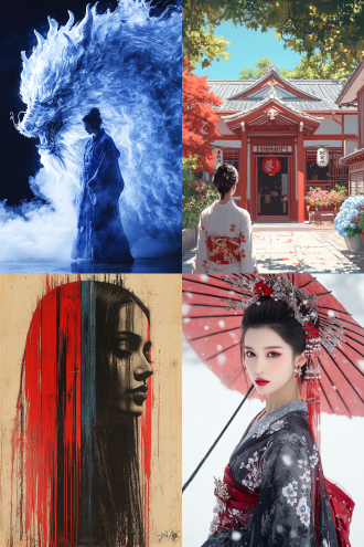 inspired by takehisa yumeji, portrait of queen elizabeth ii, front side view full sheet, blue and white and red mist, offhand, inspired by zhang shuqi, inspired by milton avery, palace dance, kimono, propaganda art