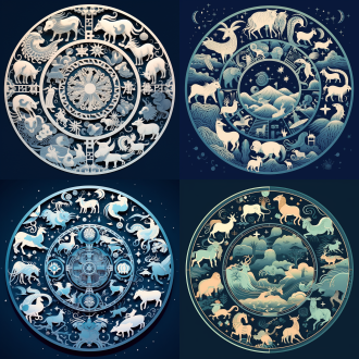 十二生肖在月亮上团圆，剪纸风格，圆形构图，冷色调，柔和月光，平静祥和，中国元素，轮廓清晰，翘首以盼。