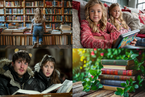 学生们在专注地阅读背景，特写一本点读机电子书，高科技