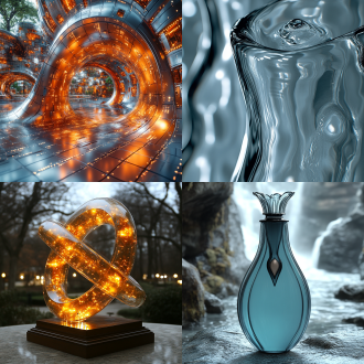 克莱因瓶三维透明模型，居中构图，科幻风，实验室环境，冷色调，微距镜头，顶光，静态，清晰，神秘。