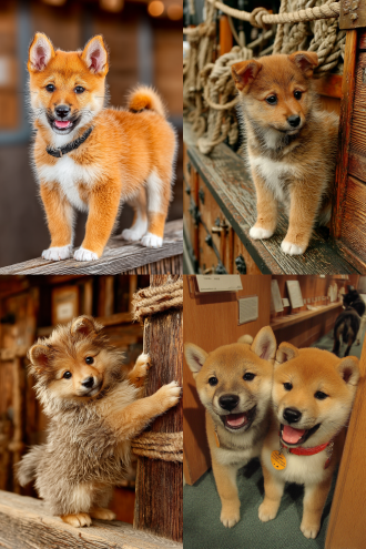 一只可爱的豆柴犬站起来用双爪使劲挠木门，兴奋生气，室内