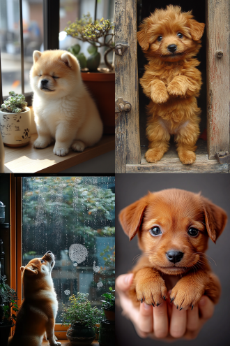 一只可爱的豆柴犬宝宝站起来用双爪使劲挠关闭的木门，兴奋生气，室内自然光