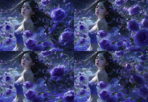 亚洲20岁少女，长发飘逸，紫色玫瑰，裹胸装，雪白肌肤，光滑，月光下，星空，4k，写实风格，性格，平视镜头，低角度拍摄，紫色玫瑰点缀，长发随风飘扬，雪白肌肤与紫色玫瑰对比鲜明，月光照耀下肌肤更显光滑，星空背景增添神秘感，4k分辨率展现细节，写实风格捕捉真实美感，平视镜头展现自然神态，低角度拍摄增强视觉冲击，紫色与白色对比，月光与星空交织，光滑肌肤与飘逸长发相映成趣，神秘与纯洁并存。