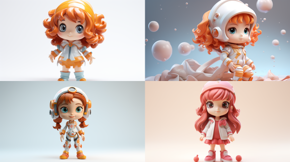 pop - mart天蝎座女孩手办3d模型，可爱微笑，精细光泽，白色背景，8k，vray渲染，正面视角，柔和光线，平静。