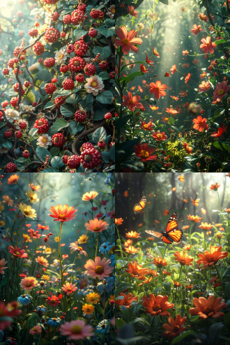 在一个美丽的花园里，住着一群勤劳的小蚂蚁；儿童绘本插画；8k