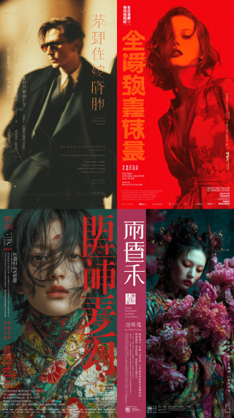 时尚艺术海报，“国风美学”小标题，中国古风，东方意境，高审美电影剧照，视觉设计网站等热门趋势电影海报，时尚感，现代感，渐变色，弥散，模糊，，以维托里奥·斯托拉罗般精妙的电影构图、唐纳德·贾德式的极简主义风格以及克里斯托弗·诺兰富有层次的导演叙事手法，打造具有高饱和度、震撼感、精致细节、品牌感强且故事感足的创意合成商业广告电影剧照。