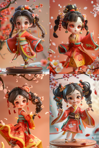 丰富的表情，明亮的大眼睛，樱花背景，粉色汉服，自然光，柔和色调，特写镜头，樱花飘落，微笑，优雅，春天，浪漫。