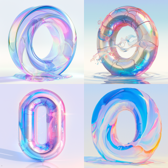 充气数字 "0 "，正面，树立漂浮在空中，白色背景，3d字体设计，梦幻飘渺，字体柔和全息效果，极简主义，高光，超现实，空气感，轻盈，透明感。整体美感空灵梦幻，排版采用柔和的全息处，正面视角，白色背景，3d渲染，梦幻氛围，柔和全息，极简风格，高光强调，超现实效果，空气质感，轻盈透明，空灵美感，柔和排版。