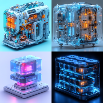 3层数据服务器、ai未来图标、3d显示，蓝色磨砂玻璃，白色釉面，透明科技感的灯，包豪斯工业设计，银色金属装饰，纯色背景，影棚光，轮廓边缘清晰，等距侧视图，ue5、blender、c4d、oc渲染。