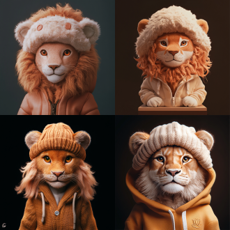 pop - mart狮子座女孩手办3d模型，可爱微笑，精细光泽，白色背景，8k，vray渲染，正面视角，柔和光线，平静。