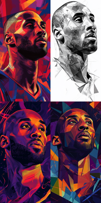 portrait of kobe bryant, martin ansin artwork portrait, mit technology review, sharp angles, illustrator, dynamics, photo courtesy museum of art, inspired by hugo sánchez bonilla, in the style of ross tran, ballistic, iamag, centered design, artgram, 2 0 1 0, sport9:16