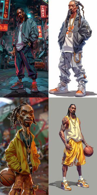 一个snoop dogg的动漫nendoroid，篮球鞋概念艺术，受charles fremont conner启发，生命的答案，2000年代封面艺术，法文特色，手机壁纸，游戏美学9:16。