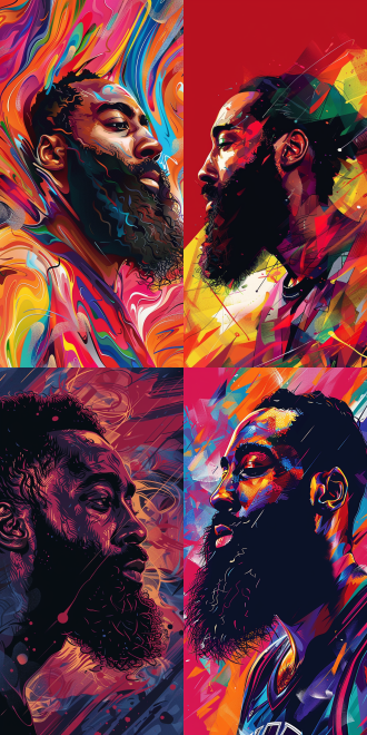 詹姆斯.哈登肖像，马丁·安辛艺术作品肖像，麻省理工学院技术评论，尖锐角度，插画师，动态，艺术博物馆照片，受雨果·桑切斯·博尼利亚启发，以罗斯·特兰风格，弹道，iamag，居中设计，artgram，2010，体育9:16。