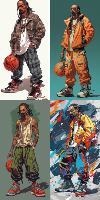 一个snoop dogg的动漫nendoroid，篮球鞋概念艺术，受charles fremont conner启发，生命的答案，2000年代封面艺术，法文特色，手机壁纸，游戏美学9:16。