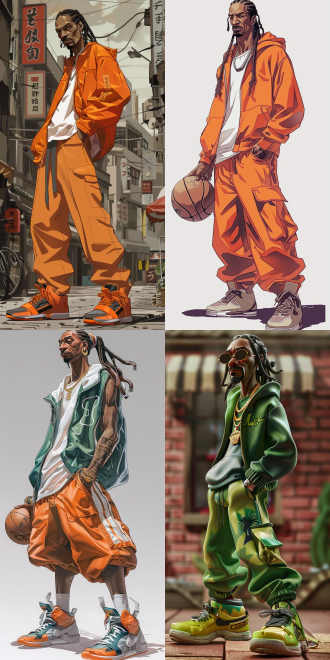 一个snoop dogg的动漫nendoroid，篮球鞋概念艺术，受charles fremont conner启发，生命的答案，2000年代封面艺术，法文特色，手机壁纸，游戏美学9:16。