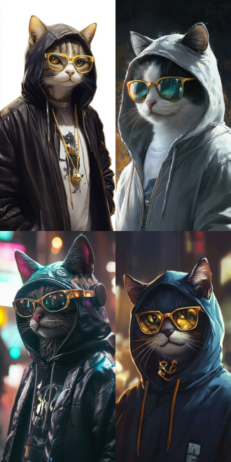 拟人猫• 金色眼镜• 黑帮成员• 曲奇• 锯齿化的• 加载屏幕• 等级• 穿着连帽衫• l·罗莱特• 9:16比例