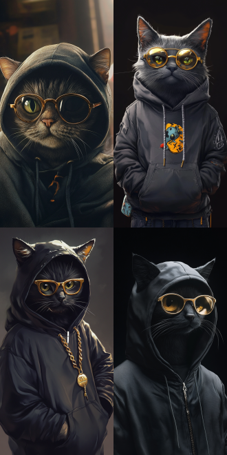 拟人猫• 金色眼镜• 黑帮成员• 曲奇• 锯齿化的• 加载屏幕• 等级• 穿着连帽衫• l·罗莱特• 9:16比例
