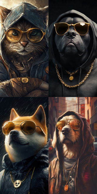 拟人狗• 金色眼镜• 黑帮成员• 曲奇• 锯齿化的• 加载屏幕• 等级• 穿着连帽衫• l·罗莱特• 9:16比例