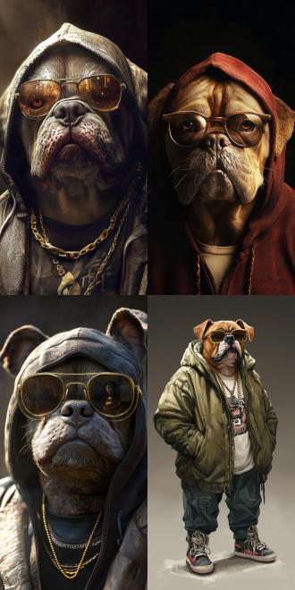 斗牛犬• 金色眼镜• 黑帮成员• 曲奇• 锯齿化的• 加载屏幕• 等级• 穿着连帽衫• l·罗莱特• 9:16比例