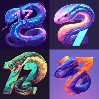 把17字体以蛇的形态做成logo，色彩鲜艳，神态逼真，线条锐化，浮雕风格，超高清8k分辨率，艺术美感，高光细节，暗部层次，立体感，焦点清晰，边缘锐利，色彩饱和，动态范围广。