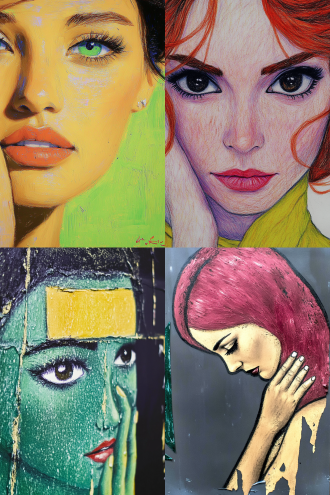 青年女子头像，手托着脸，害羞，腼腆，油蜡风格