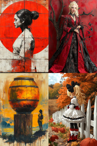 inspired by edmond aman-jean, black and red background, lunar goddess, front side view full sheet, kuntilanak on tree, oilpaint, blonde girl in a cosmic dress, inspired by dorning rasbotham, inspired by t. k. padmini, moonlit, by rhea carmi, unfinished, back view », standing in moonlight