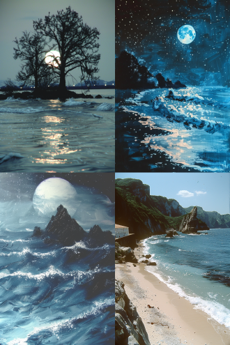 海中的岛屿，星月夜下的惊涛骇浪，梦幻冷清