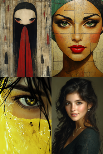 inspired by alexej von jawlensky, asian girl with long hair, inspired by zhang yin, 3 / 4 portrait, slight yellow hue, aged 13, featured on artscape, inspired by tang yin, tempera on wood, inspired by pacita abad, 2 d image, descriptive art, painitng, pallet, inspired by philip wilson steer