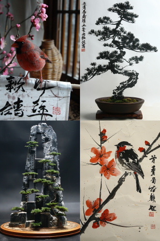 中国风格的兰石图，俊逸素雅，造型独特，水墨画艺术感，题词