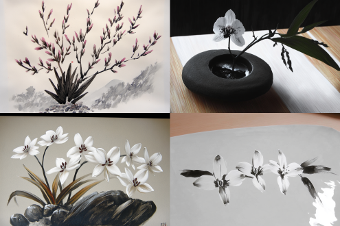兰花，碎石，水墨，中国古风，优雅古典，清秀俊逸