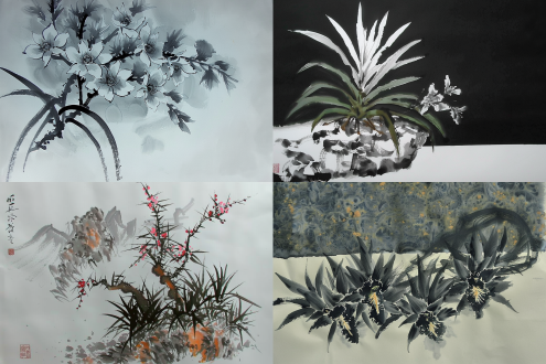 兰花，碎石，水墨，素雅，幽静，中国古风，优雅古典，清秀俊逸