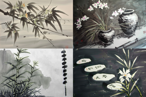 兰花，碎石，水墨，素雅，幽静，中国古风，优雅古典，清秀俊逸