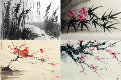 兰花，碎石，水墨，素雅，幽静，中国古风，优雅古典，清秀俊逸