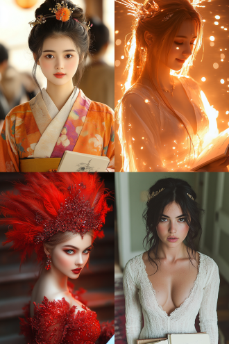受唐寅启发的年轻女子在宅邸花园台阶上，戴亮羽冠在笔记本画图，前景主角，博物馆风，暖光，特写，精美，古韵 。