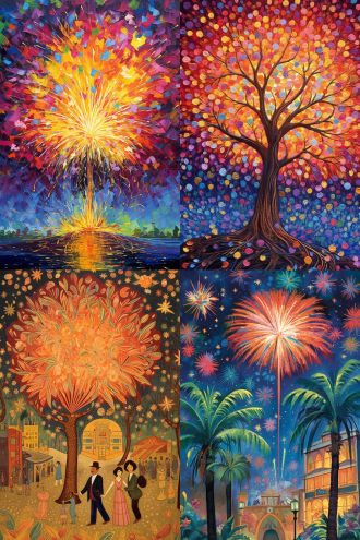 摇钱树烟花的燃放，灵动惊艳，绚丽多彩，喜庆热闹，浪漫