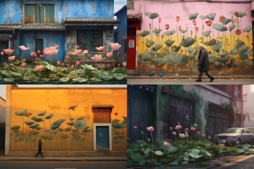 无需报春知， 晓风连夜催。 满墙芙蓉色， 以为洛阳花。